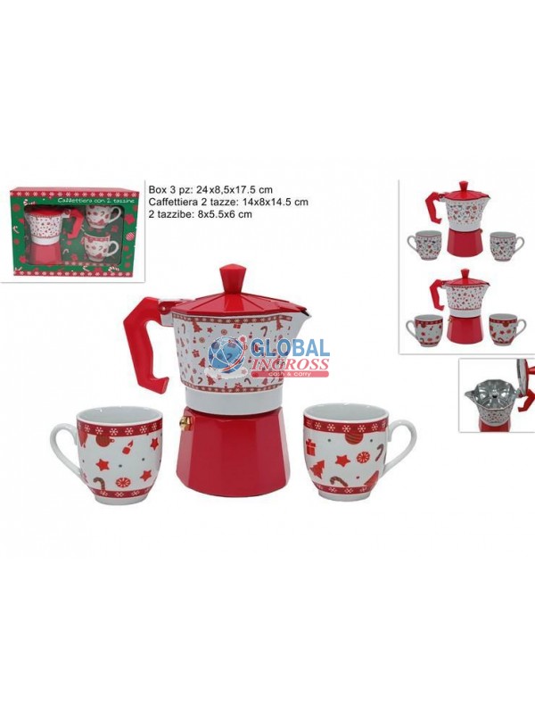 CAFFETTIERA NATALE C/2 TAZZINE IN BOX