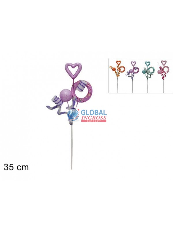 SPILLONE CUORE C/CANDITI 35cm COL.ASS.
