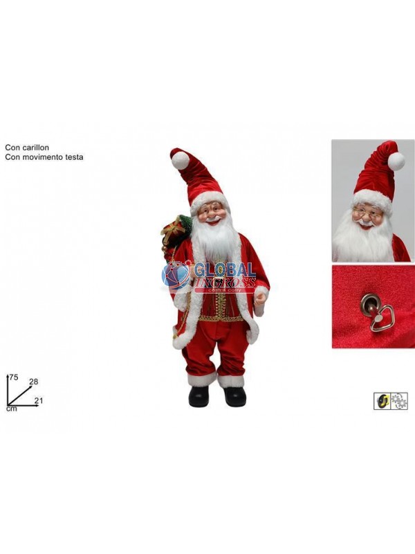 BABBO NATALE CARILLON 75cm ROSSO C/SACCO