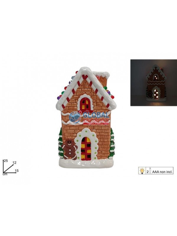 CASA NATALIZIA 25x15 DECORO BISCOTTO C/LUCE