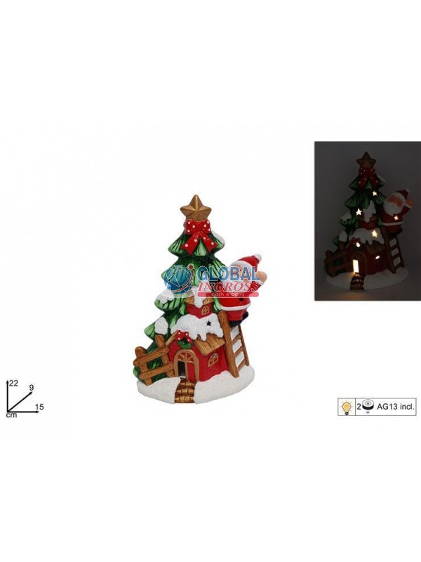 DECORAZIONE ALBERO C/BABBO NATALE 22cm C/LUCE