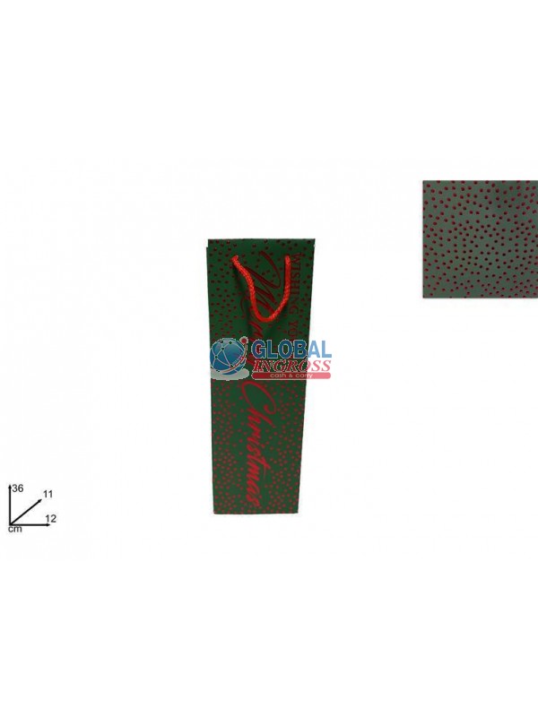 SHOPPER NATALE P/BOTTIGLIA VERDE BORCHIE ROSSE
