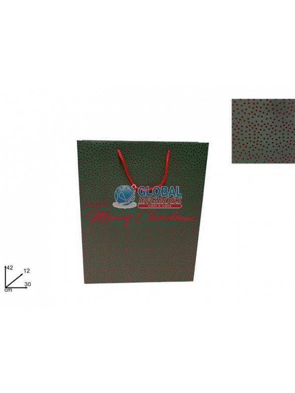 SHOPPER NATALE VERDE BORCHIE ROSSE 42x30