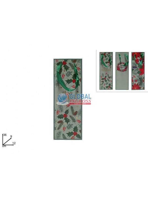 SHOPPER NATALE P/BOTTIGLIA DECORO NATALIZIO 12x36