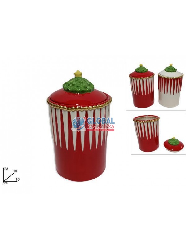 BARATTOLO CERAMICA 28cmROSSO/BIANCO C/ALBERELLO