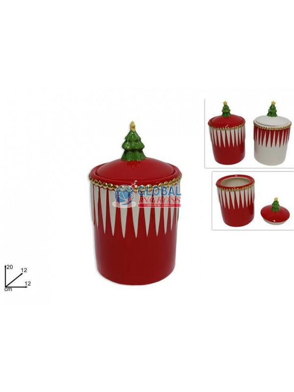 BARATTOLO CERAMICA 21cmROSSO/BIANCO C/ALBERELLO