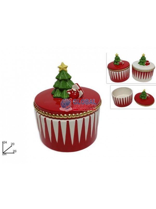 BARATTOLO CERAMICA 24cmROSSO/BIANCO C/ALBERELLO