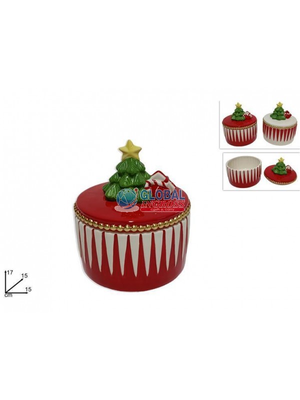 BARATTOLO CERAMICA 17cmROSSO/BIANCO C/ALBERELLO