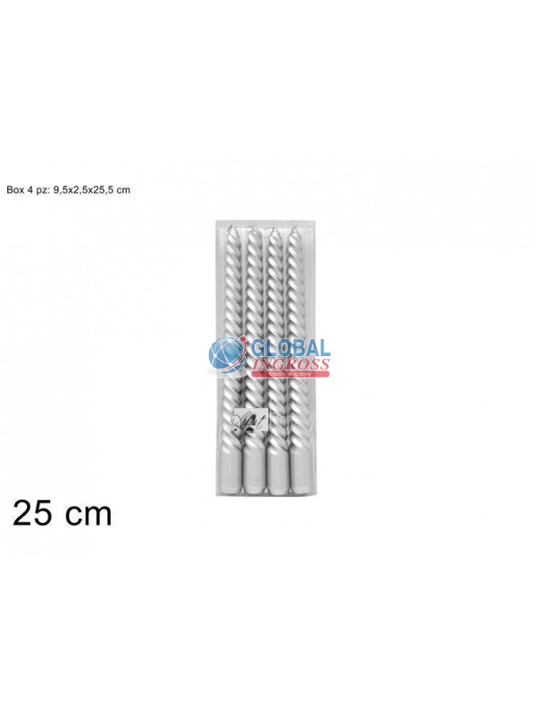 CANDELA TORC.25cm 4pz ARGENTO