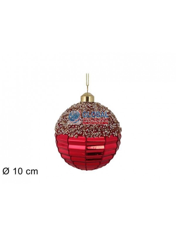 PALLA VETRO ROSSA C/PERLINE 10cm