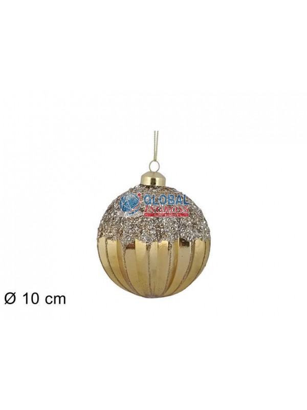 PALLA VETRO ORO C/PAILLETTES 10cm