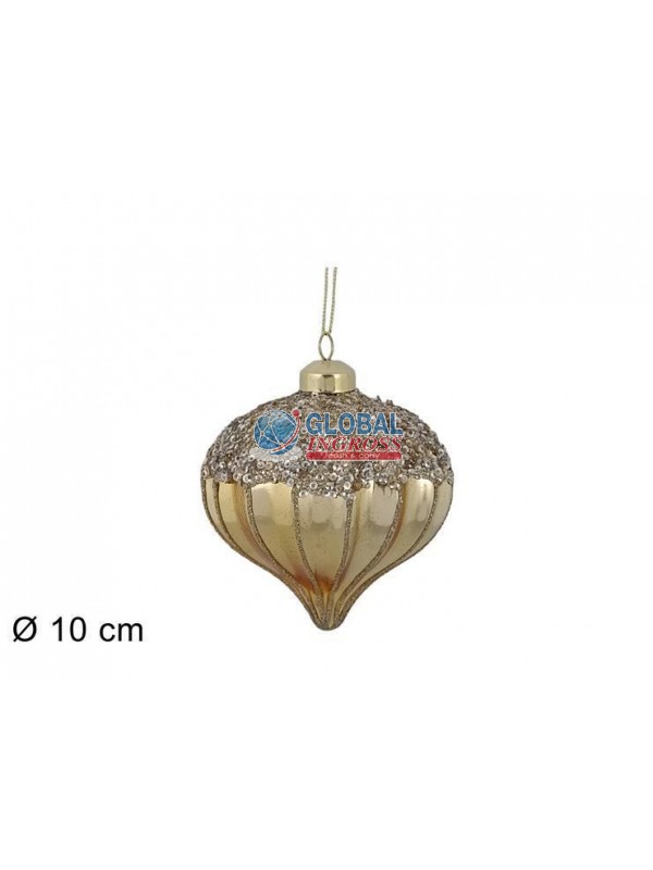 PALLA VETRO ORO C/PAILLETTES GOCCIA 10cm