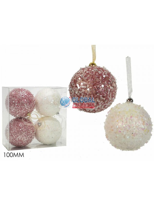 PALLE ROSA/BIANCO 10cm 4pz