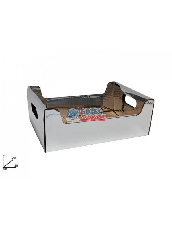 VASSOIO CARTONCINO METAL ARGENTO 30x20x10
