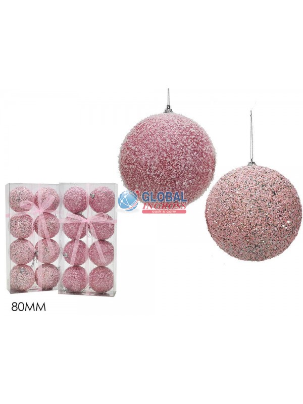 PALLE ROSA C/GLITTER 8cm 8pz