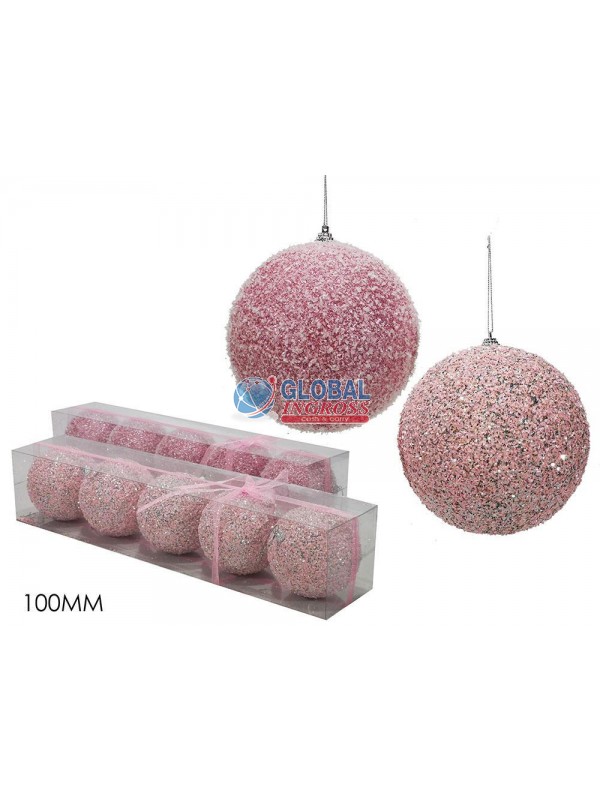 PALLE ROSA C/GLITTER 10cm 5pz