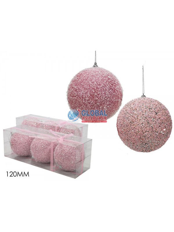 PALLE ROSA C/GLITTER 12cm 3pz