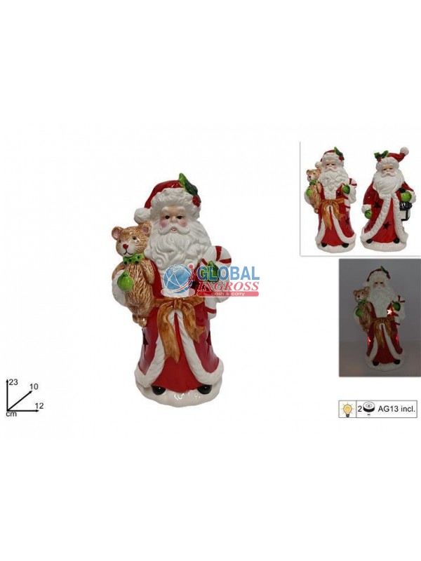 BABBO NATALE CERAMICA 23cm C/LUCE