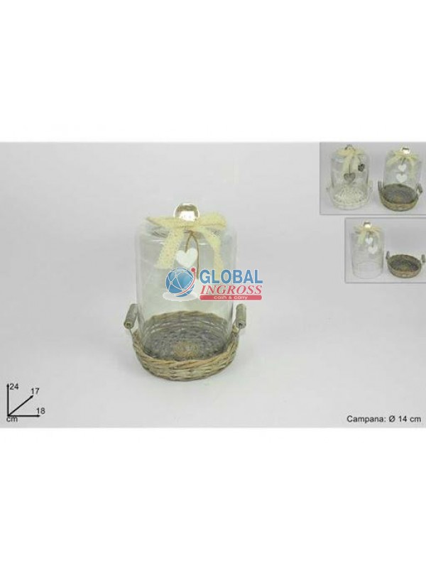 VASSOIO VIMINI C/CAMPANA VETRO 14cm