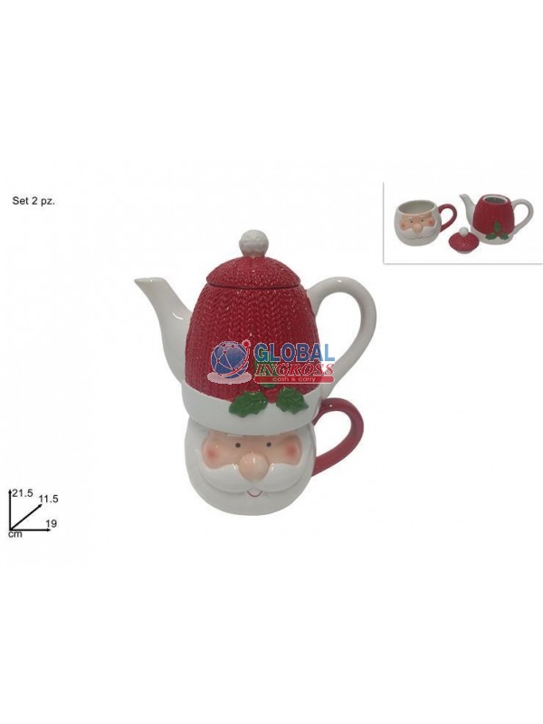 TEIERA C/TAZZA BABBO NATALE EFFETTO LANA 3pz