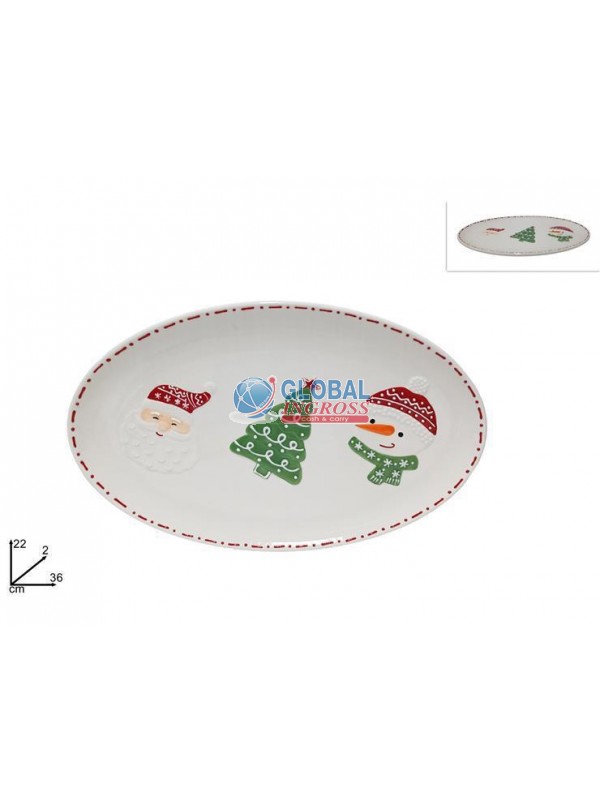 PIATTO OVALE DECORO NATALE 22x36cm CERAMICA