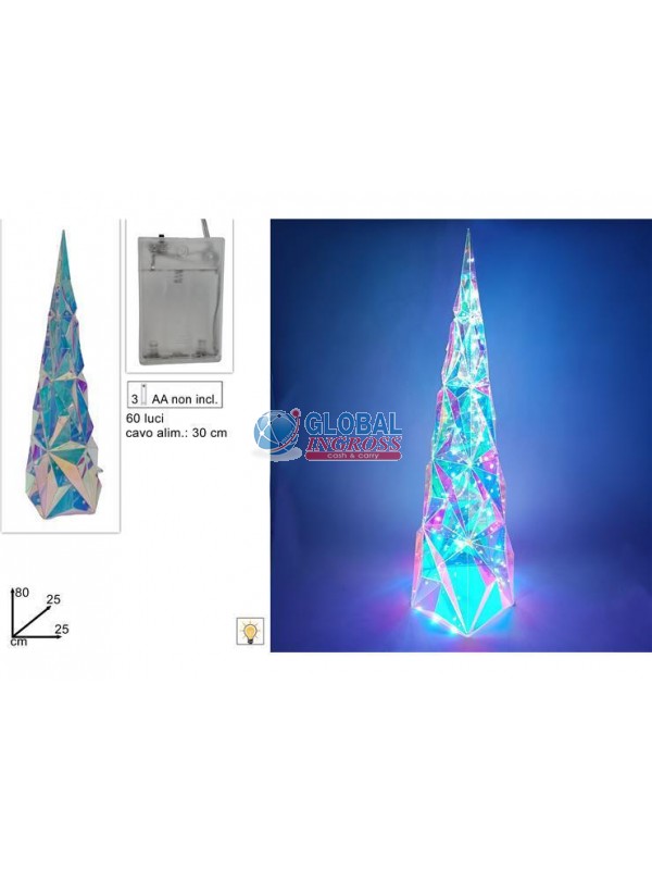ALBERO CONO DIAMANTE RAINBOW 80cm C/60 LED BATTERIE