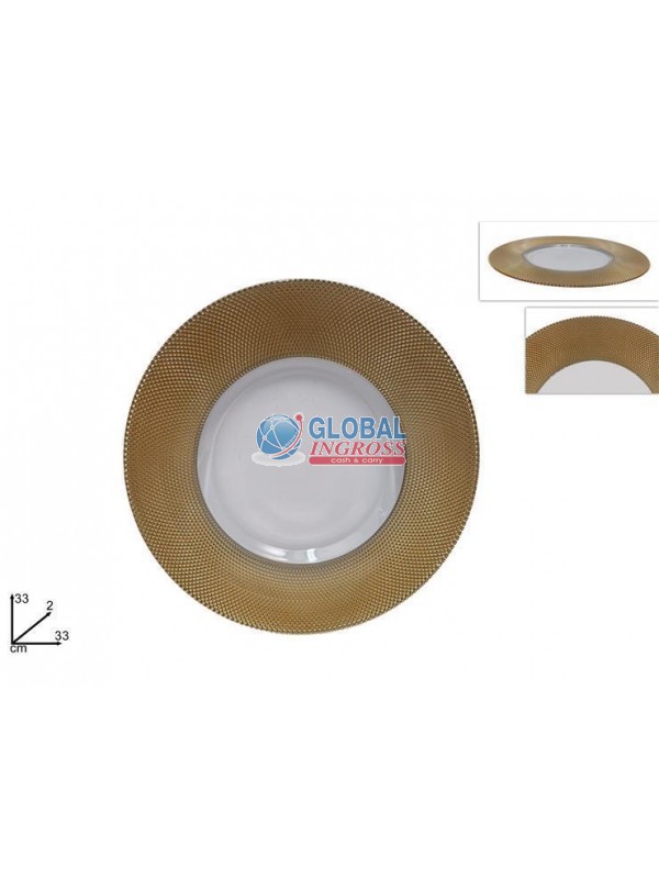 PIATTO VETRO 33cm ORO