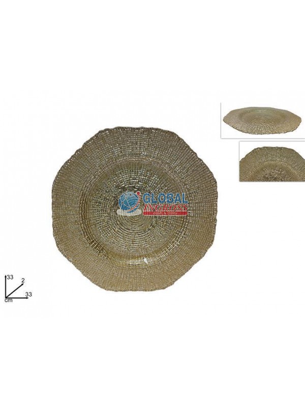 PIATTO VETRO OTTAGONALE33cm ORO