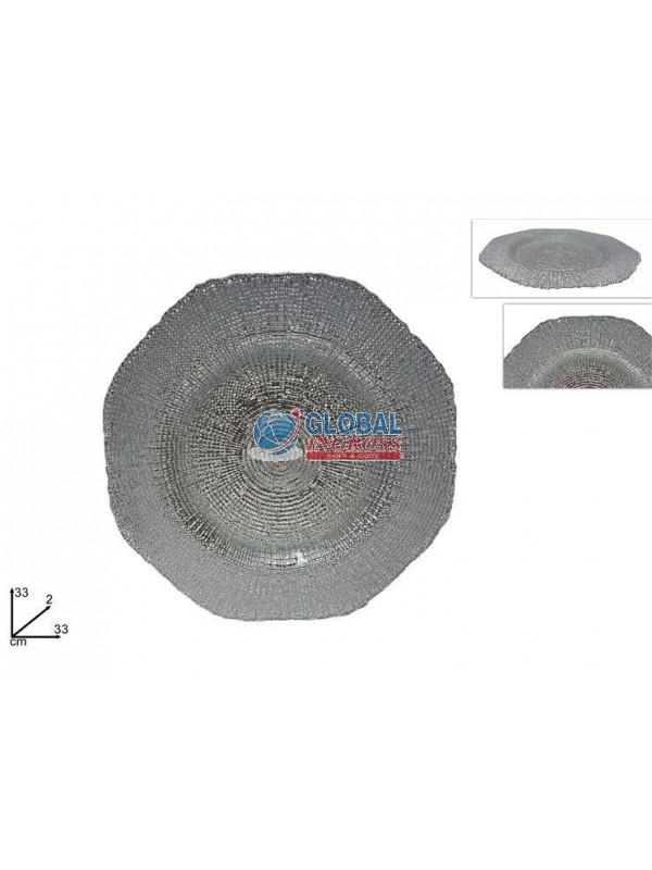 PIATTO VETRO OTTAGONALE33cm SILVER