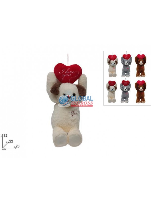 PELUCHE CANE C/CUORE ROSSO 26cm