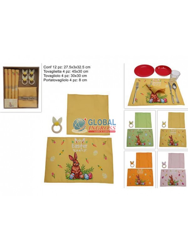 SET TAVOLA 12pz DEC.PASQUA CONIGLI