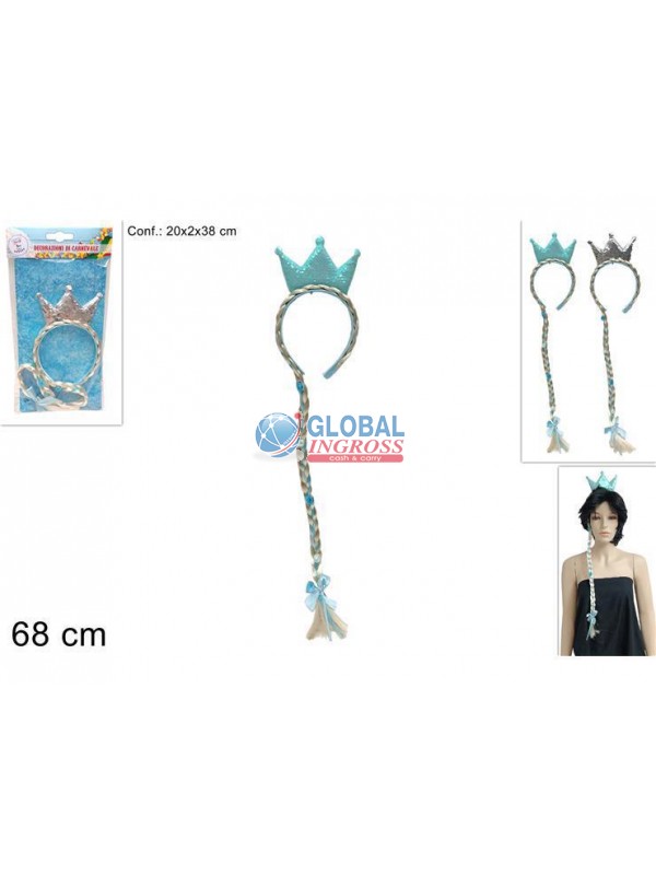 CERCHIETTO TRECCIA C/CORONA 68cm COL.ASS.