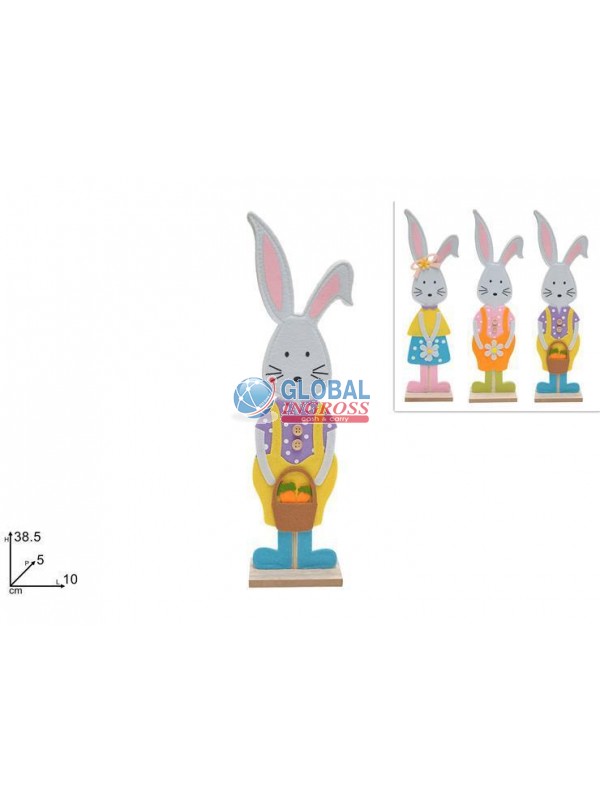 CONIGLIO IN FELTRO 38cmC/BASE LEGNO