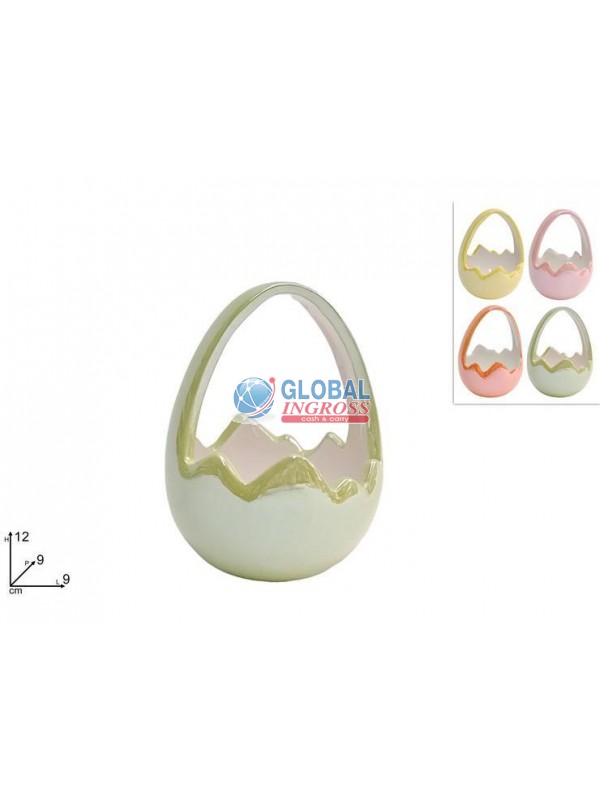 CESTINO CERAMICA A UOVO12cm C/MANICO EFFETTO PERLATO