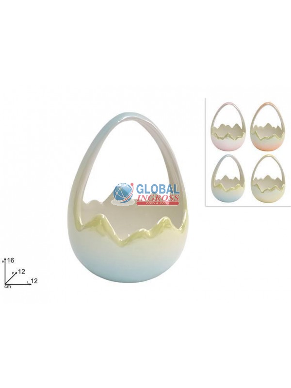 CESTINO CERAMICA 16cm EFFETTO PERLATO C/MANICO COL.ASS.