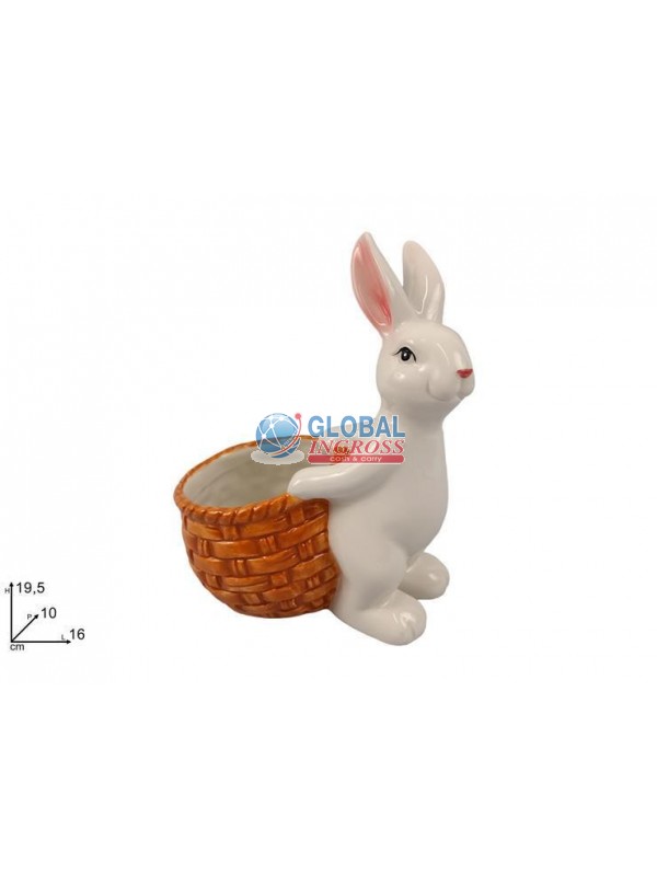 CONIGLIO CON CESTINO CERAMICA 19cm