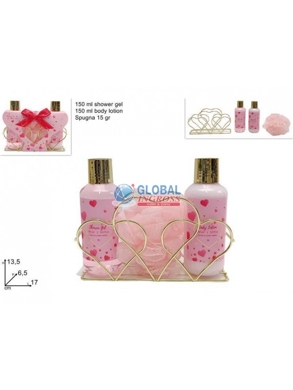 CONFEZIONE REGALO CUORIC/SET DA BAGNO 3pz ROSA
