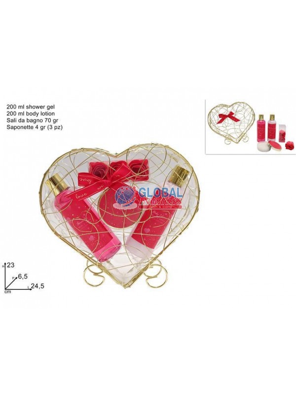 CONFEZIONE REGALO CUORIC/SET DA BAGNO 4pz ROSSO