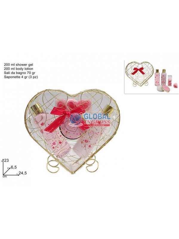 CONFEZIONE REGALO CUORIC/SET DA BAGNO 4pz ROSA