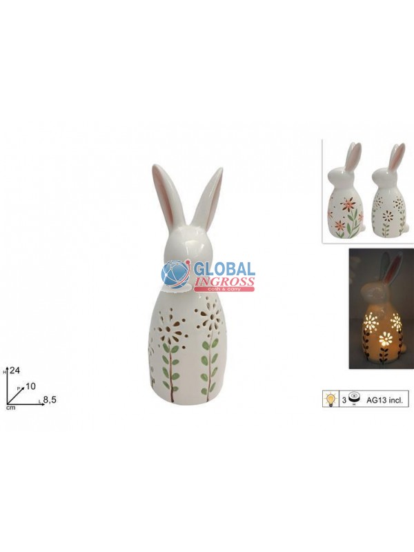 CONIGLIO CERAMICA CON LUCE 24cm