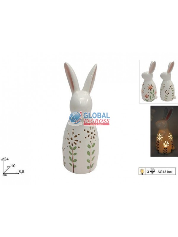 CONIGLIO CERAMICA 20cm C/LUCE