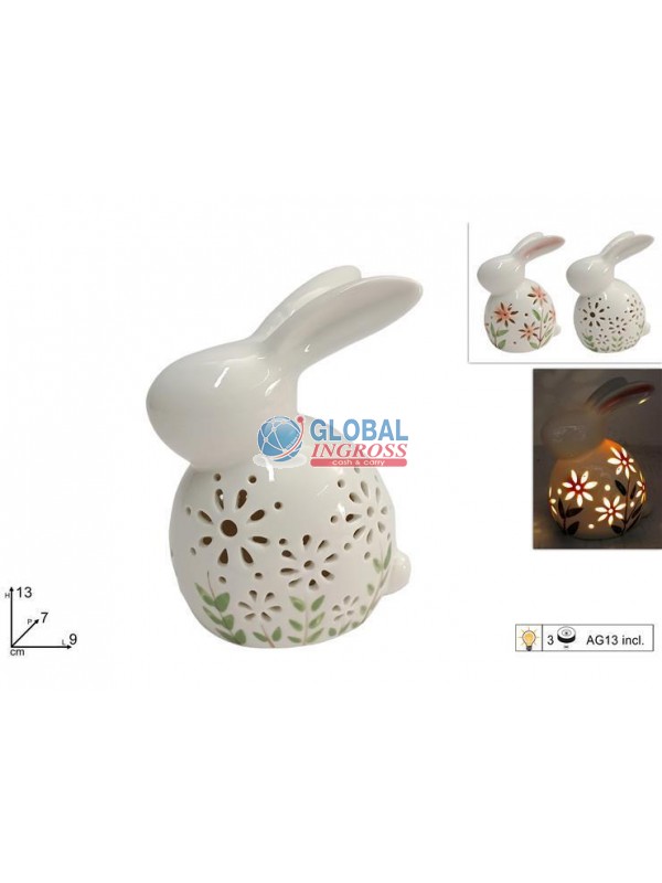 CONIGLIO CERAMICA BIANCA 13cm C/LUCE