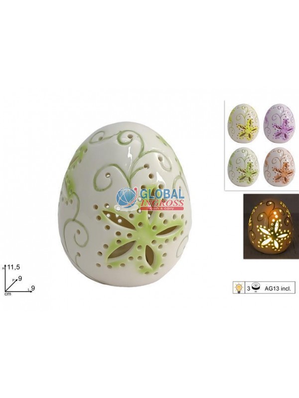 UOVO CERAMICA DECORO FIORI 11cm C/LUCE