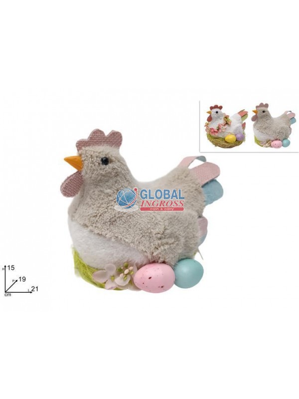 GALLINA PELLICCIA 19cm SU NIDO C/UOVA