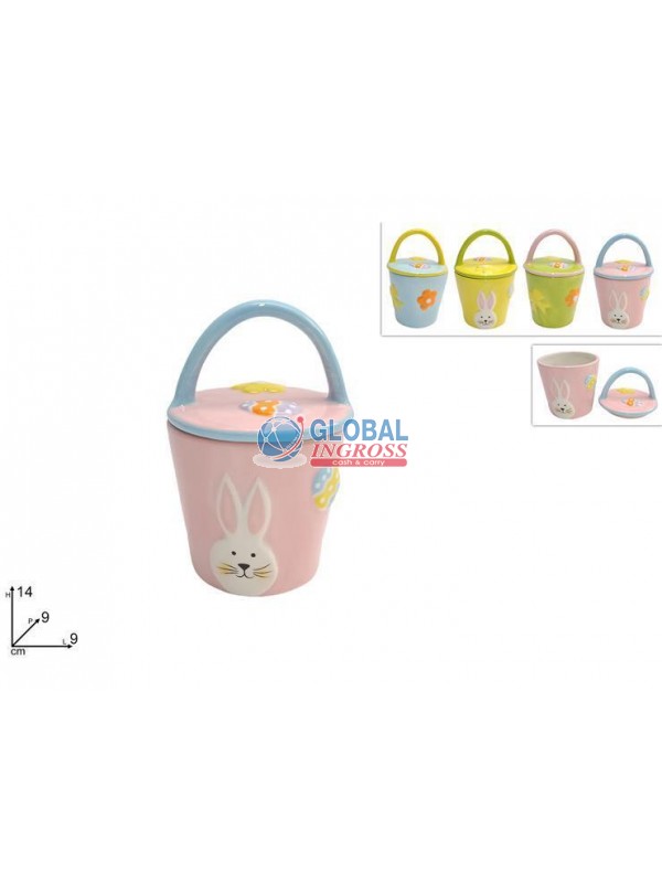 BARATTOLO PASQUA CESTO CERAMICA 14cm CON MANICO