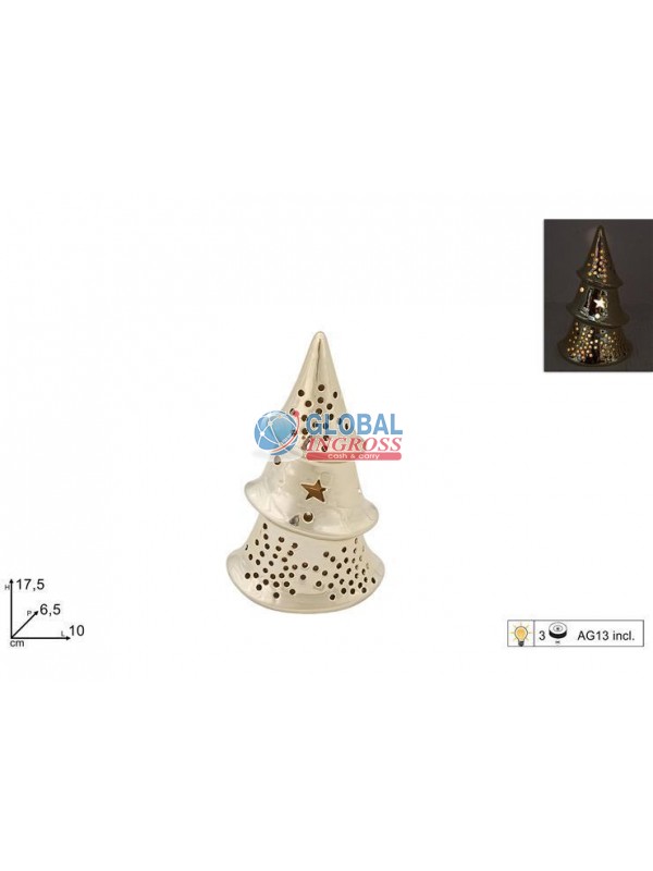ALBERO CERAMICA 17cm ORO DECORO NATALE C/LUCE