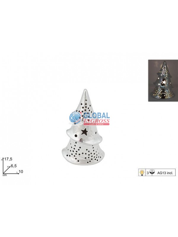ALBERO CERAMICA 17cm SILVER DECORO NATALE C/LUCE