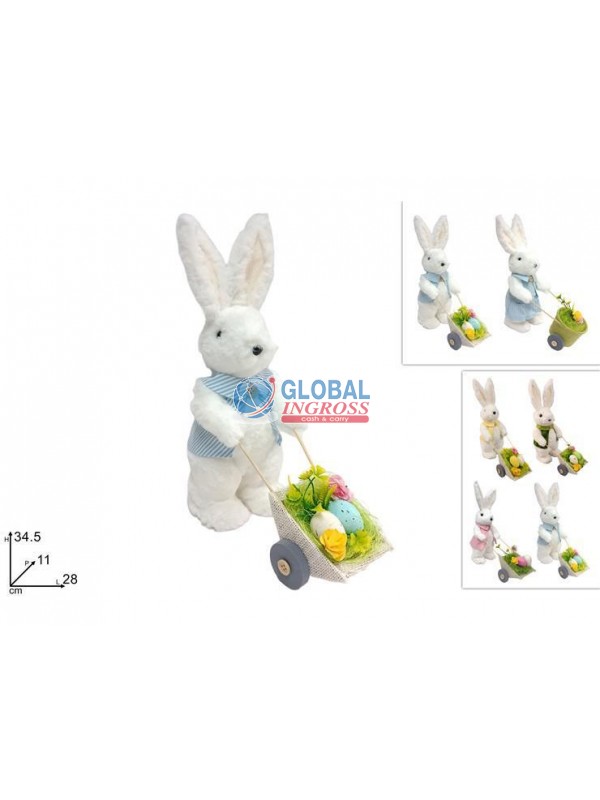 CONIGLIO PELLICCIA C/CARRETTO 34cm COL.ASS.
