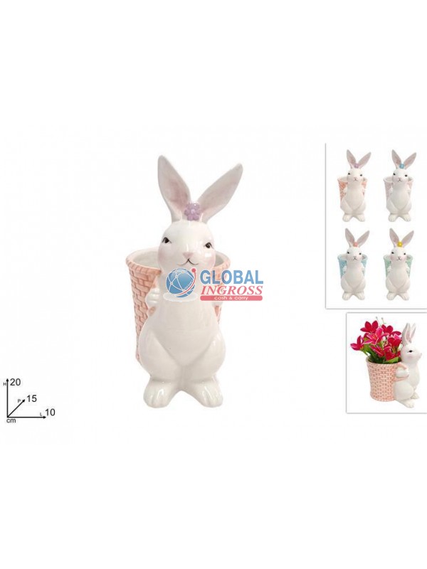 CONIGLIO CERAMICA 20cm CON CESTINO