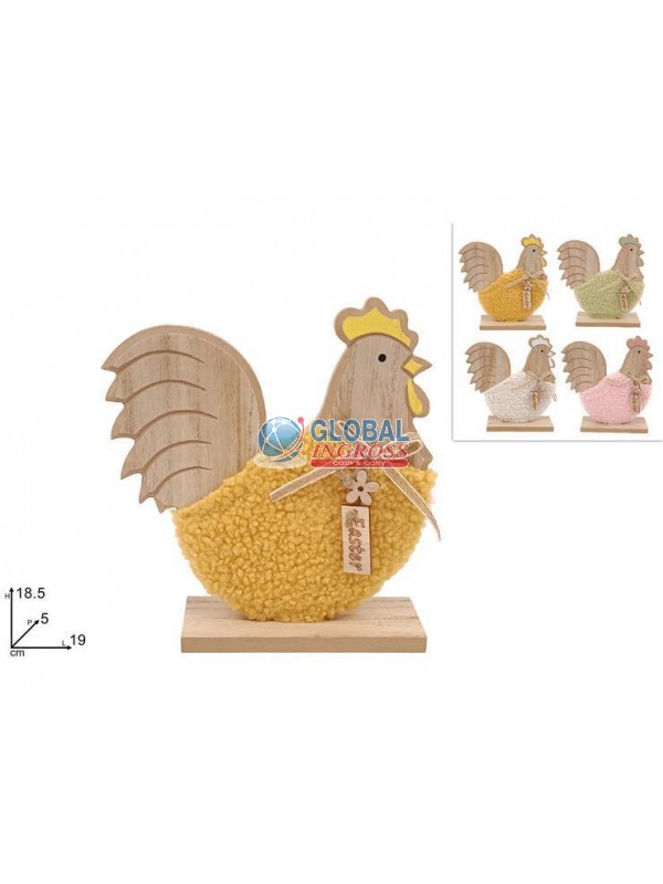 GALLINA LEGNO CON PELLICCIA 19cm